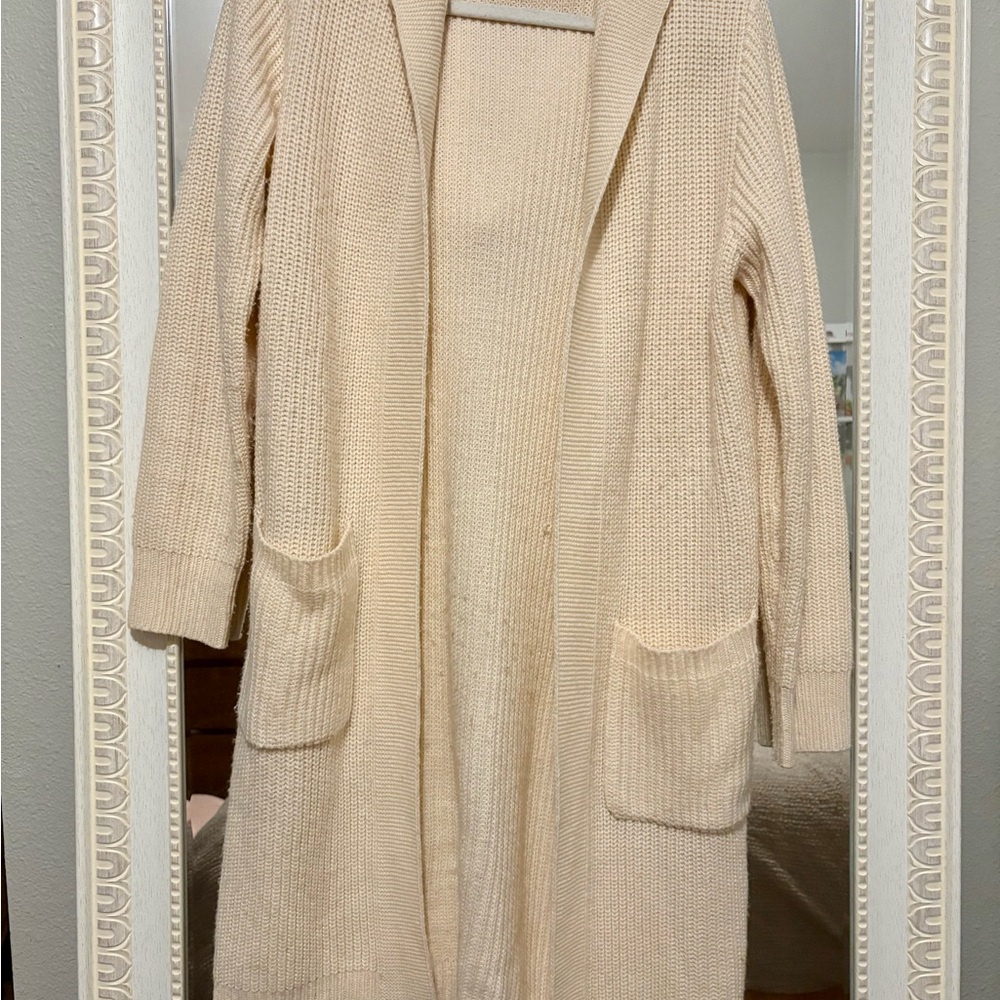Hooded Knit Open-Front Cardigan Sweater